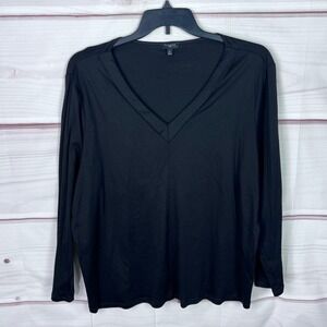 Talbots Top Womens 3X Black V-Neck‎ T-Shirt Long Sleeve Cotton Modal Knit Basic